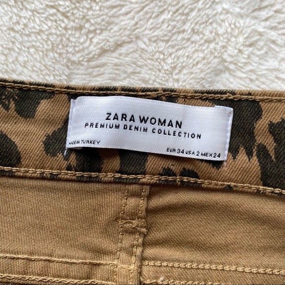 Zara woman high rise leopard animal print red velvet trim skinny jeans 2 - Picture 10 of 12